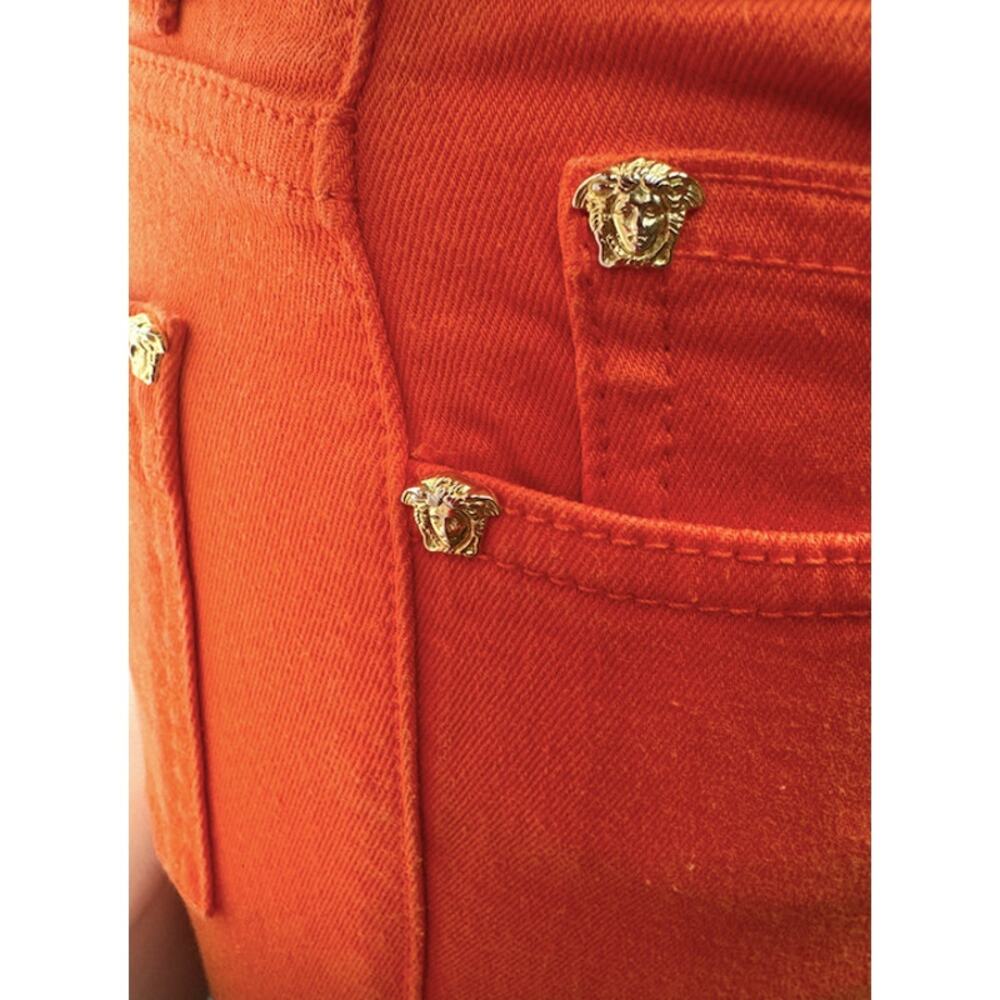 Women's Versace Runway Coral Medusa Motif Denim Jeans Size 25 - Picture 12 of 16